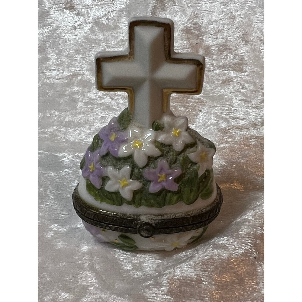 Midwest Cannon Falls Easter Cross Trinket Box Lillies His is Risen Hinged Cross